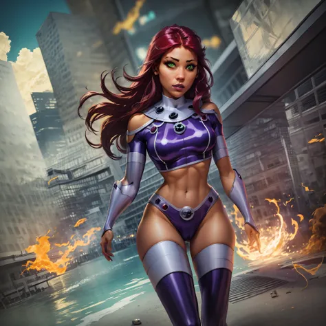 Full body image, DC Comics, Starfire, photo-realistic, octane render, unreal engine, ultra-realistic