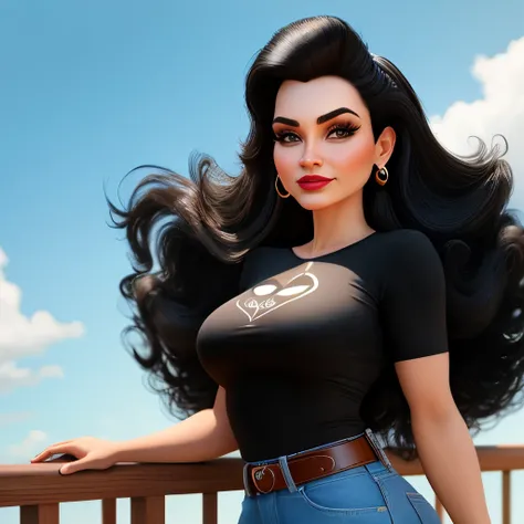 Criar estilo pixar da disney cartoon. Garota cabelo preto e longo. Cor da pele branca.branca