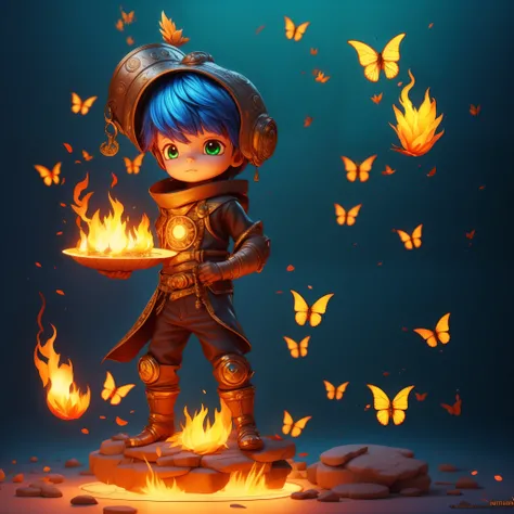 A super cute boy, full body, fantastic cute hair accessories Popmart blind box, IP design, clean bright background 3D rendering, OC rendering, 8k, soft focus, fine gloss super details, global luminescence saturate volumetric Cinematic_Sunlight lightning_co...