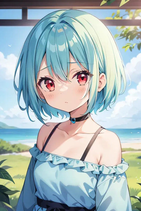 cutelittlegirl, chibi, aqua hair, short hair, red eyes, awsjeaweoawekoaweku2394239049jrew0jrweijrioajrioajwerioajriajeriae