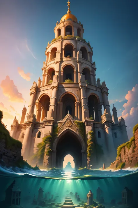 ((best quality)), ((masterpiece)), (detailed), 
The Submerged Citadel of Atlantis, under water, Gothic art, drop shadow, masterpiece, accurate, super detail, award winning, best quality, highres, 16k, 8k, 4K
