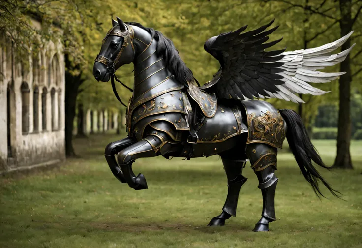 winged horse in gothic armor