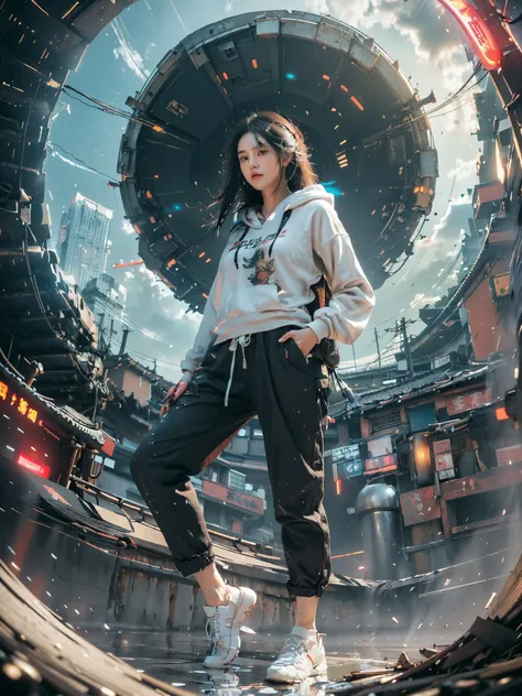 Best quality at best, Top image quality, wallpaper 16k, Raw image, realistic texture, ((reflection)), ((HDR MASTERPIECE)), steampunk city of japanese, village of japanese, japan gate, chinese architecture, japanese architecture, (relax pose), relax hand, b...
