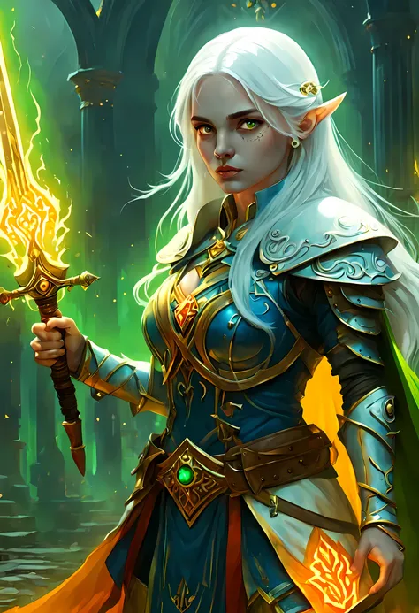 fantasy art, dnd art, RPG art, wide shot, (masterpiece: 1.4) a (portrait: 1.3) intense details, highly detailed, photorealistic, best quality, highres, GlowingRunesAI_yellow, portrait a female (fantasy art, Masterpiece, best quality: 1.3) bl3uprint (blue s...