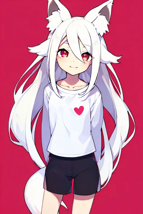 masterpiece,best quality,1girl,solo,long_hair,looking_at_viewer,smile,black shorts,simple_background,shirt,white_hair,long_sleev...