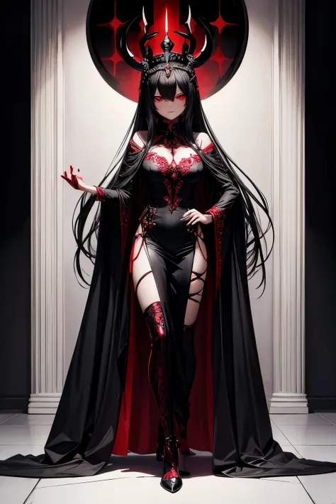 black, crimson, blood, demon, women, bad, queen, full body, very high detail picture, very high detail eyes