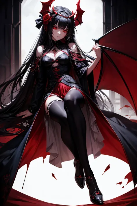 black, crimson, blood, demon, man, bad, queen, very high quality, very high detail, high quality eyes, full body
