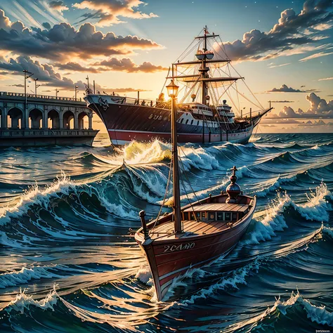 Real picture（（Oil paints ））Landscape painting,acrycle painting，Brush strokes，With unparalleled realism,ultrawide,ominous skies,Sail ships,Wooden boats,Lotus,Huge waves,Starry night,Harry Potter,voluminetric lighting,Clearing,Realistic,james gurney,art stat...