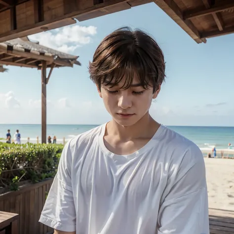 Jeon Jungkook is a crying boy near the beach