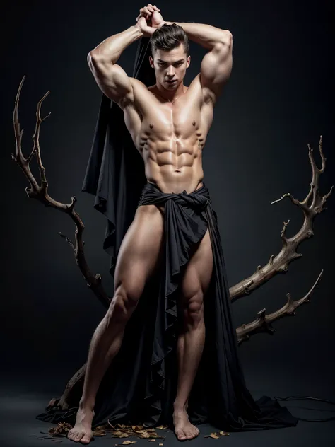 Photorealistic, ((best quality)), ((masterpiece)), (detailed),(full body shot:1.4) masculine portrait of young vampire, 18-year-old male models, handsome, tall, cute looking, evil look, dark look, powerful, young male, handsome model, clean shave, silver e...