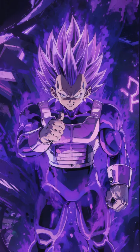 Evil smile , making Vegeta , purple aura , 8k quality, Angry Vegeta , Vegeta , big and strong muscles, earth in one hand, 