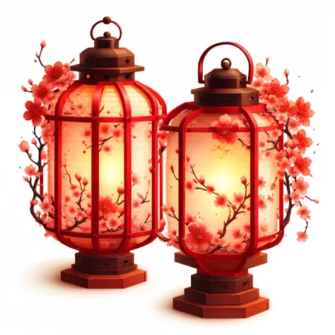 lantern，simple background，glow。red，star anise