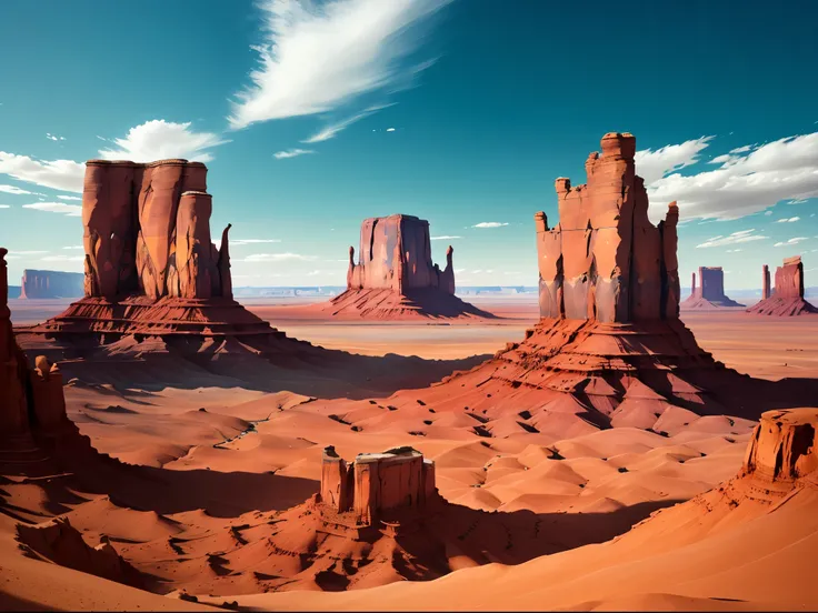 masterpiece: 1.2,  artistic, 4k, photography of。（monument valley，tsé bii ndzisgaii，） （giant lone peak formed by sandstone，giant ...