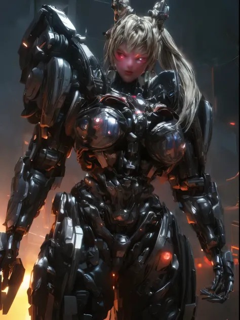 Giant mechanical metal breast module，Future technology metal mechanical head，Lilith future technology queen，Future technology underground mechanical Titan night experimental base，central control hall，The majestic giant towering girl mecha，Ultra-clear Unrea...