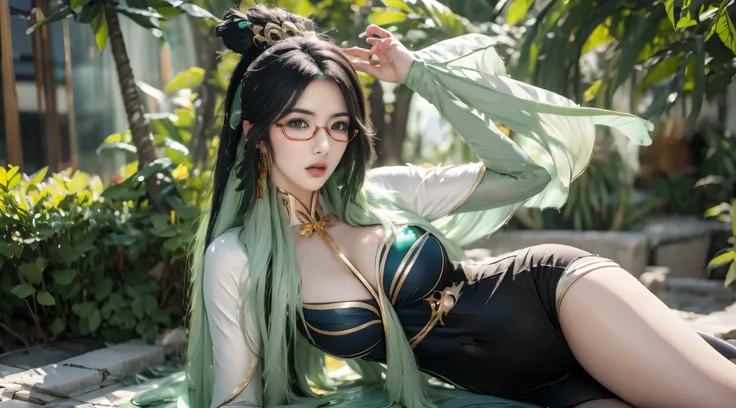 extremely sexy lady wearing a Green color glasses, (masterpiece), (best quality), (ultra detailed),(disheveled hair),(illustration), (1girl), beautifuldetailedeyes,delicate beautiful face,Floating,(high saturation),(colorful splashes),colorful bubble,(shin...