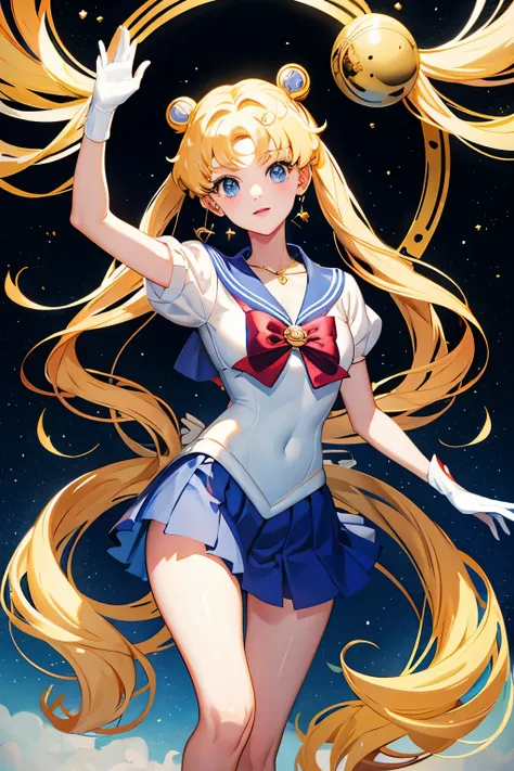 (masterpiece, best quality:1.2), sailor moon,1 girl, alone,blonde hair,blue sailor suit,long hair,jewelry,whole body,double tail...