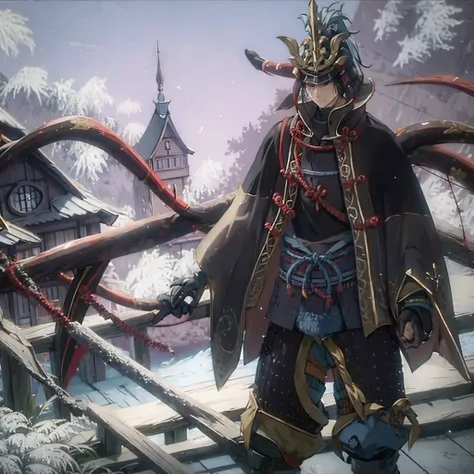 a man outside a Japanese castle