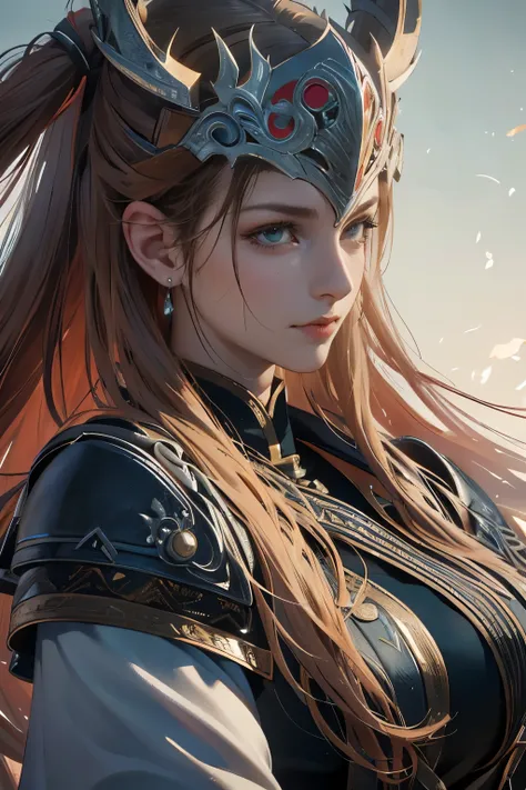 Game art，The best picture quality，Highest resolution，8K，(A bust photograph)，(Portrait)，(Head close-up:1.5)，(Rule of thirds)，Unreal Engine 5 rendering works， (The Girl of the Future)，(Female Warrior)， 
20岁少女，((Hunter))，An eye rich in detail，(Big breasts)，优雅...