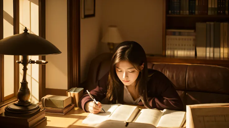 bible on desk、Study room with a calm atmosphere、warm light、sofa、High resolution