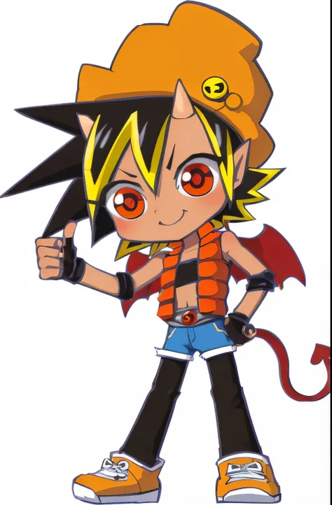 Cartoon image of a boy with a devil&#39;s tail and hat, yugioh style, Little, yu-gi-oh art style, Luffy dressed as Naruto, yami kawaii, anime style」, anime style characters, art style of dark cloud 2, safe ball anime image, Tengen Toppa Gurren Lagann, kate...