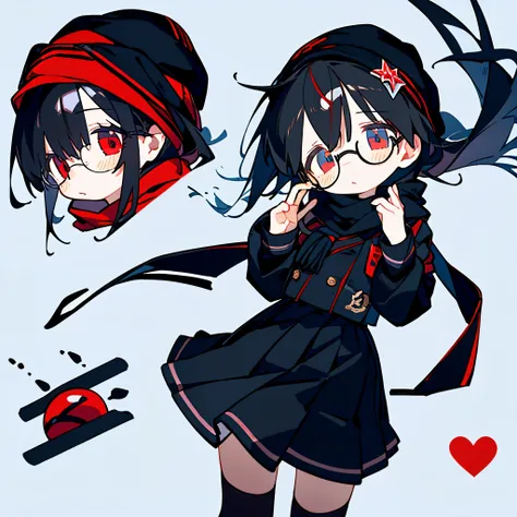 (masterpiece), best quality, expressive eyes, perfect face, red eye, black beanie, fluffy cut black hair, black scarf, black sch...