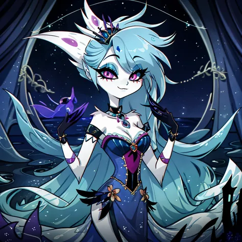 In the solitary realm of Hazbin Hotel, a captivating feminine siren demon emerges as the sole character, adorned in deep ocean-colored body, hair, and eyes. With her ethereal appearance, she exudes allure and mystique, resembling the depths of the ocean it...