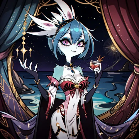 In the solitary realm of Hazbin Hotel, a captivating feminine siren demon emerges as the sole character, adorned in deep ocean-colored body, hair, and eyes. With her ethereal appearance, she exudes allure and mystique, resembling the depths of the ocean it...