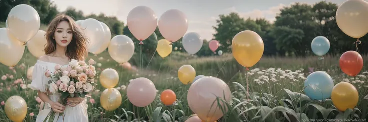 nature，garden，grassland，light blue balloon