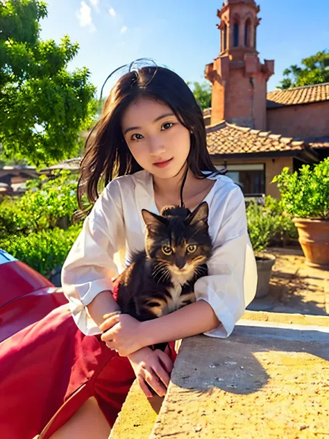 CARTOON, DISNEY STYLE, OIL painted, 美しい一卵性双生児姉妹, intricate, TWO KITTENS, ON A ROOF TOP, characteristic portrait of a lovely woman, kindness, beauty, softness, big beautiful eyes, volumetric lighting, beautiful, rich deep colors, masterpiece, sharp focus, u...