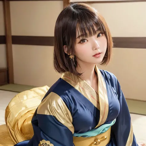 (Beautiful model in Japanese kimono commercial, beautiful straight long hair), alone, ((face 80% beauty and elegance, 20% pretty and cute:1.5)), clear eyes, (fine eyes, light green eyes, bright pupils), double eyelid, (Slightly thick and sexy lips:1.2), ((...