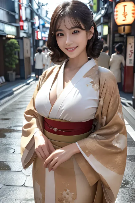 8K, masterpiece, RAW photo, highest quality, realistic, Highly detailed CG Unity 8K wallpaper, Depth of written boundary, cinematic light, Lens flare, ray tracing, (very beautiful face, beautiful lips, beautiful eyes), ((beautiful kimono、Showa era Tokyo ci...