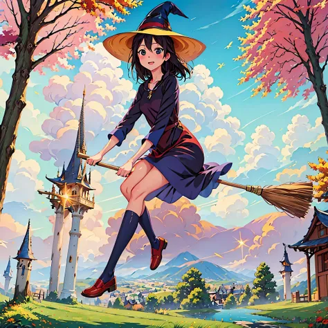 (masterpiece, highest quality:1.2), 1 girl, alone,flying witch