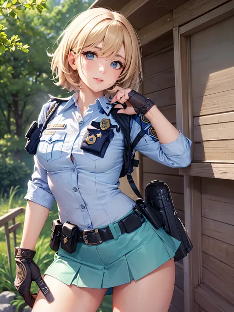 ((highest quality)),(ultra high resolution),(Super detailed),(detailed description),((best CG)),(best work of art),super precision art,great drawing art,(Art with precise details:1.5), (1 female police officer:1.8),(beautiful and well-shaped face:1.5),(Str...