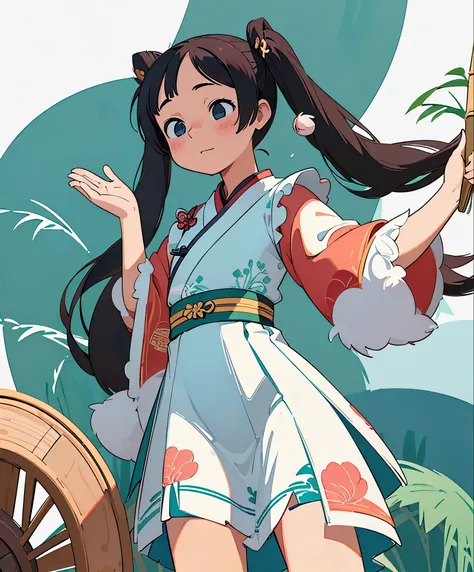 (masterpiece、highest quality、highest quality、official art、beautiful beautiful:1.2)、(1 girl:1.3)Hatsune Miku、big breasts、twin tails、adorable笑顔、very detailed、16 year old girl,Waving loudly with a remote island in the background,Summery white dress,1sticker，h...