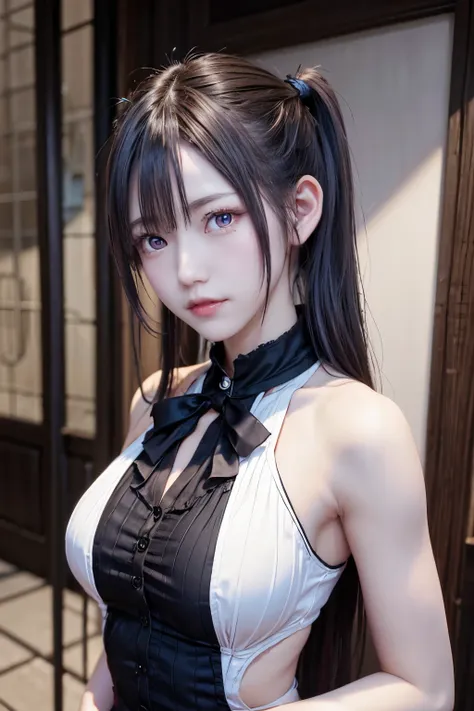 black pigtails, twin tails, trending on cgstation, twin tails hairstyle, beautiful gemini, , trending on cgstation, wlop and sak...