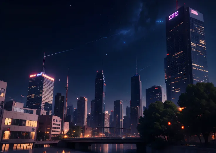 city, night, anime