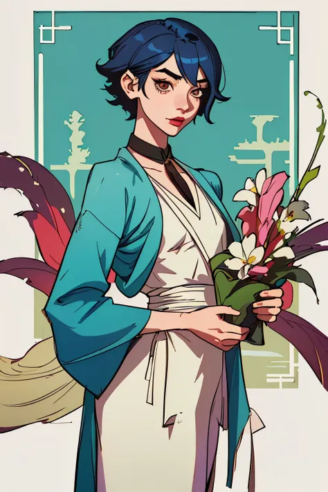 (best quality, masterpiece), 1920s, non-binary feminine character, exotic, foreign, asian, androgynous