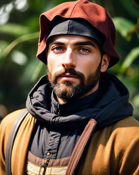 (simetria),centrado,a ((fechar)) retrato acima,(Jerônimo savanarola),um homem branco muito magro com cabelos curtos, sem barba,vestindo um longo manto marrom de monge ,35mm,pele natural,detalhe da roupa, Textura 8k, 8k, detalhes insanos, Intricado details,...