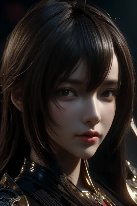 Game art，The best picture quality，Highest resolution，8K，(A bust photograph)，(Portrait)，(Head close-up:1.5)，(Rule of thirds)，Unreal Engine 5 rendering works， (The Girl of the Future)，(Female Warrior)， 
20岁少女，((Hunter))，An eye rich in detail，(Big breasts)，优雅...