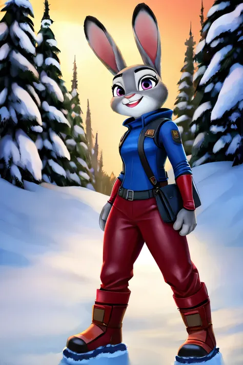 judy hopps,leather red pants and snow boots

