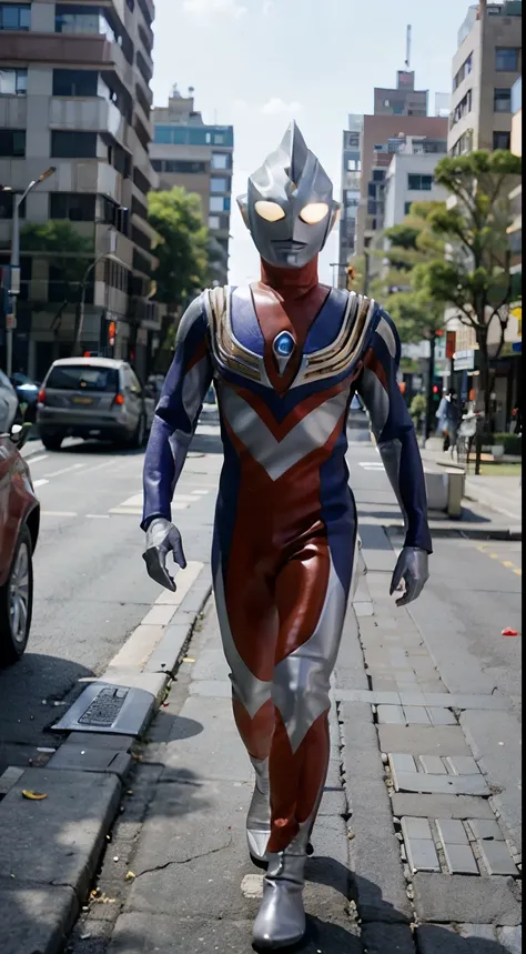 Ultraman cosmos, a Man, Korea, Realistic, He was on the sidewalk