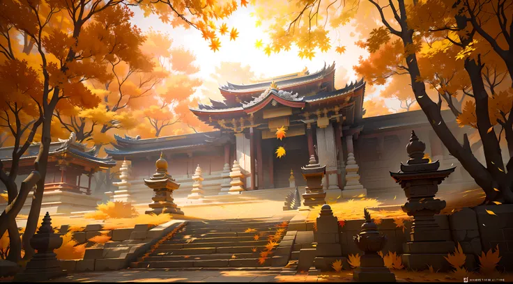 Temple architecture, autumn breeze graphics, Unreal Engine 5 rendering, cinematic shots, masterpieces