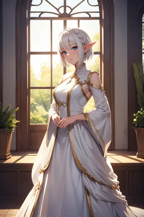 short white hair elf woman in fine dress