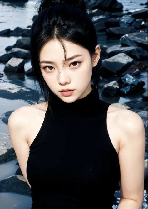 arafed asian woman in black top standing on rocks by water, blackpink jennie, portrait of jossi of blackpink, jossi of blackpink, heonhwa choe, taejune kim, ji-min, park ji-min, gongbi, seseon yoon, jiyun chae, lee ji-eun, lee ji - eun, jia