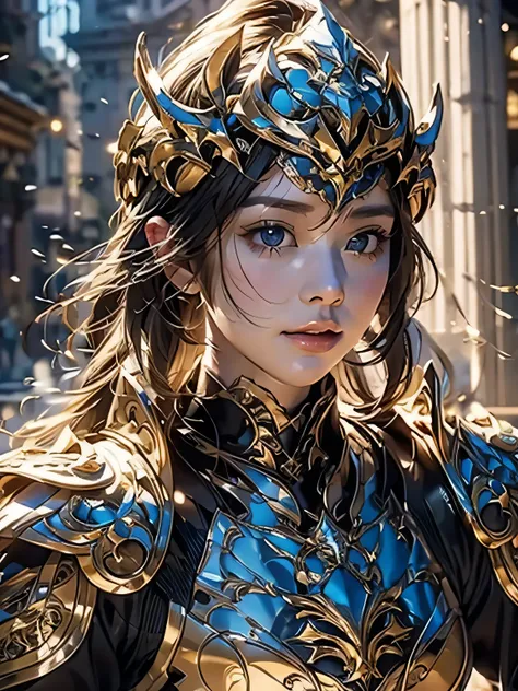 （masterpiece、top quality、raw、analog style）、sharp focus、Stunning portrait of a beautiful woman、4/5 shots、short blonde hair、((very detailed 피부、Skin Details))、Perfect physique、article&#39;Armor with intricate patterns、full armor、full face helmet、church square...