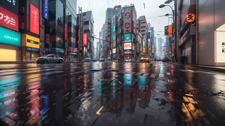 16:9，Tokyo streets，it is raining，nobody， Cyberpunk city in science fiction, empty streets, complex, Super detailed, actual, ultra-actual, high quality, Ultra-detailed, Crazy details, photorealism, 8k