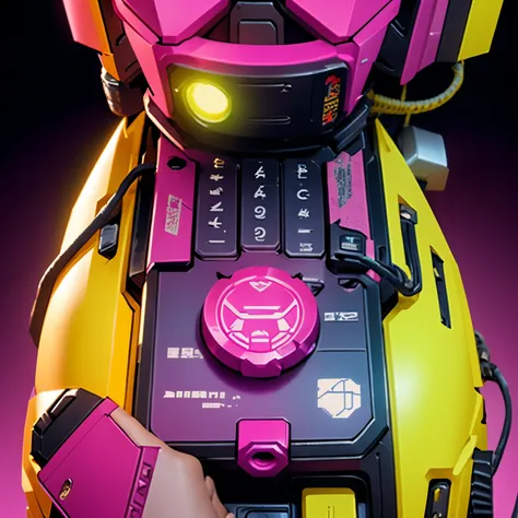 cyberpunk , pink and yellow, insanely detailed cellphone, number keypad, Power Ranger, Morpher device, scientific, mythical. Objects.