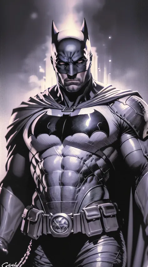 1 hombre, Solo, primer plano de vaquero de Ben Affleck como Batman, alto, pedazo, Muscular, a granel, hombro ancho, Realista, dark gray mask, traje gris sucio oscuro, brazos gris oscuro, guantes negros, Mejor calidad, obra maestra, high resolution:1.2, cap...