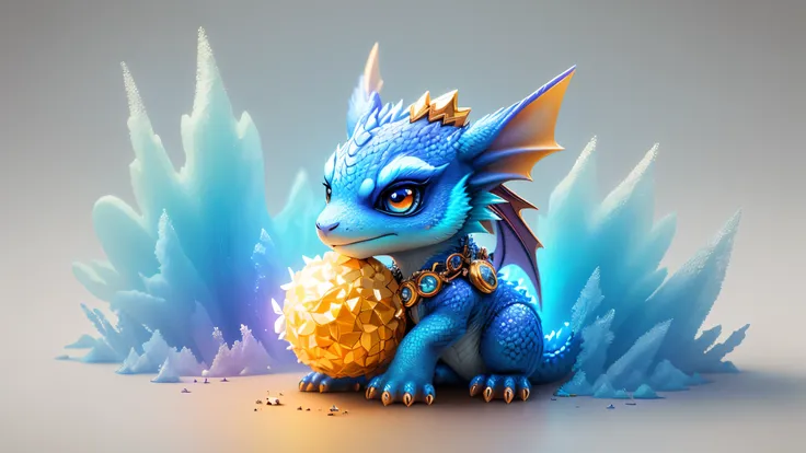 Gorgeous tiny hyperrealistic dragon with realistic eyes and bright different colors taking care of a necklace, Chibi, adorable and cute, logo design, cartoon, cinematic lighting effect, charming, 3D vector art, cute and quirky, fantasy art, bokeh, hand dra...