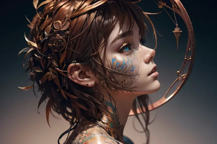 obra de arte, micro garota sentada na beira de uma moeda de cobre, Carne Griffiths e David McLeod. surreal, ethereal, sonhadores, misterioso, Fantasia, altamente detalhado",
